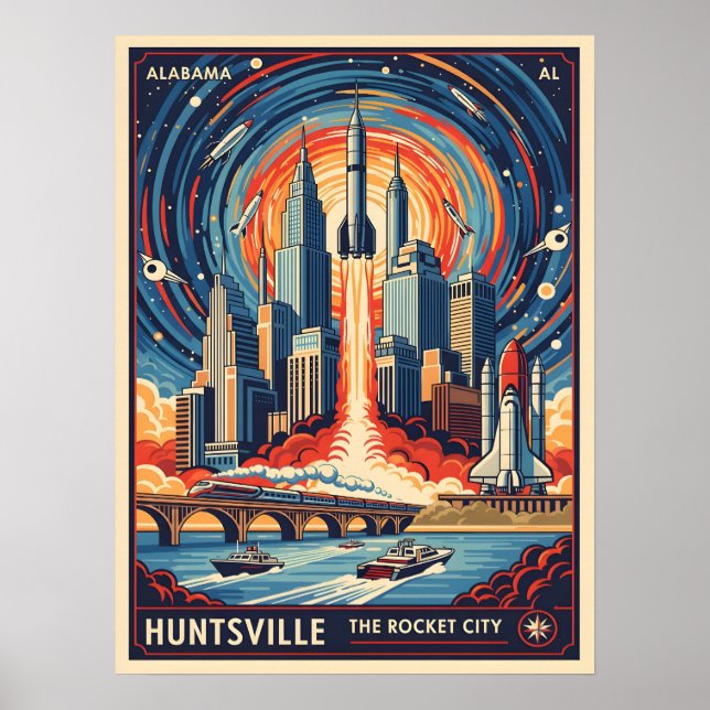 Póster Huntsville Alabama Rocket City Futuristic Space (Frente)