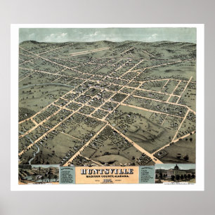 Póster Huntsville, Mapa Panorámico AL - 1871