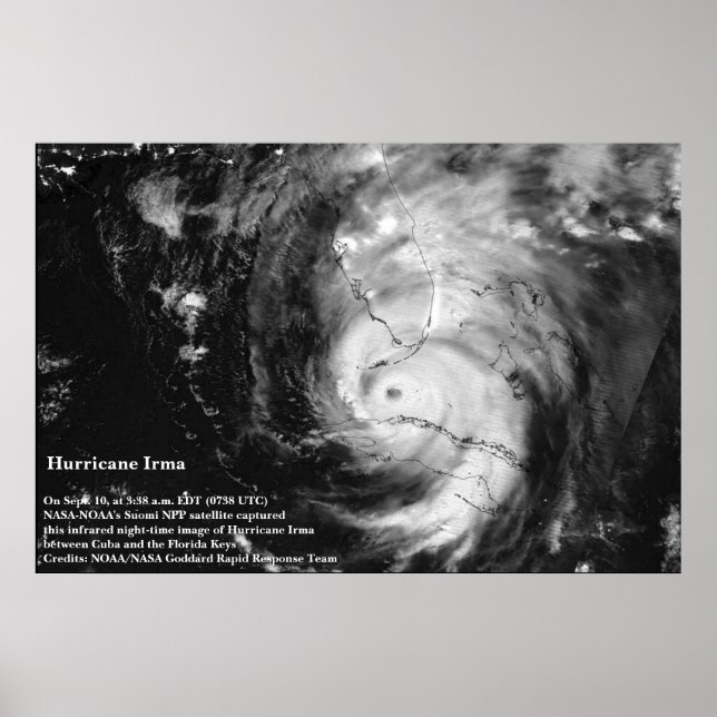 Póster Huracán Irma Poster de imágenes por satélite infra (Frente)