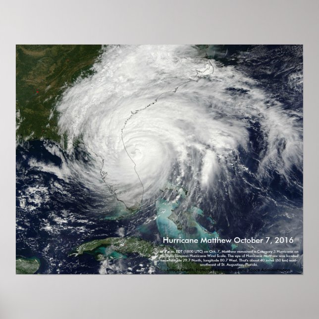 Póster Huracán Matthew Satellite Imagen de St. Augustine (Frente)