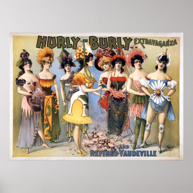 Póster Hurly-Burly Extravaganza y Vaudeville refinado (Frente)