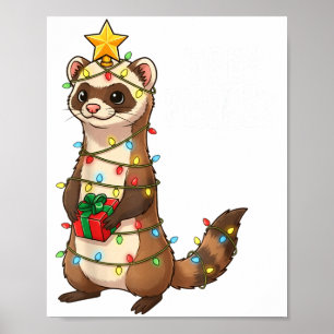 Póster Hurón Adorable Envuelto En Luces De Navidad Fiesta