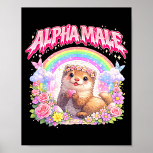 Póster Hurón lindo arcoíris floral divertido para hombres