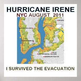 Póster Hurricane Irene New York City Evacuation Map Poste