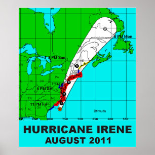 Póster Hurricane Irene Path August 2011 Poster Print 36 b