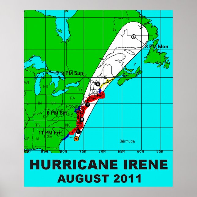 Póster Hurricane Irene Path August 2011 Poster Print 36 b (Frente)