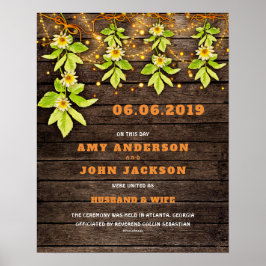 Póster Husband Wife Boho Marriage Wedding Certificate