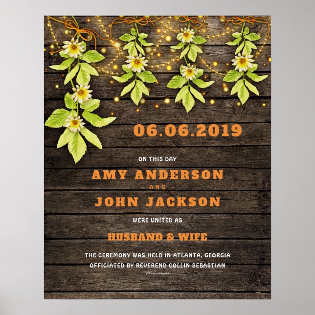 Póster Husband Wife Boho Marriage Wedding Certificate (Frente)