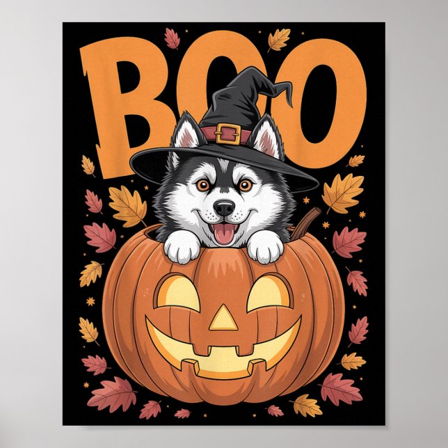 Póster Husky Costume On Pumpkin Halloween Siberian Husky  (Frente)