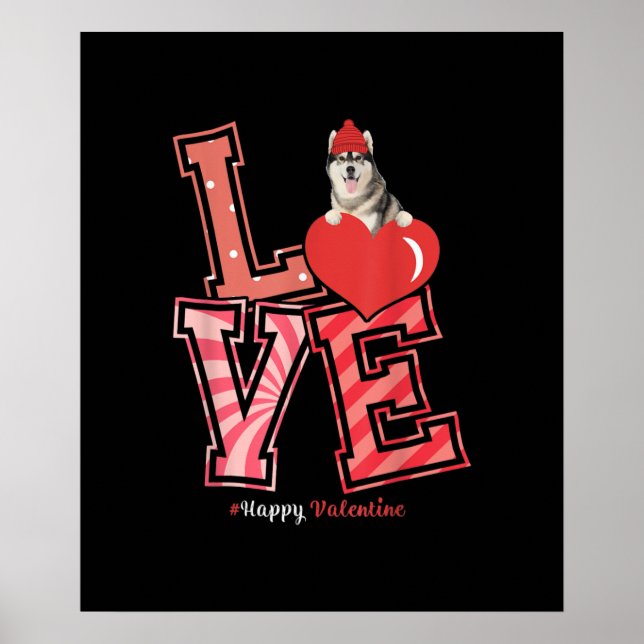 Póster Husky Día de San Valentín Gift | Diseño de corazón (Frente)