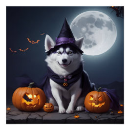 Póster Husky Dog Halloween Adventure Moonlit Magic Spooky