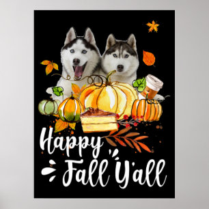 Póster Husky Feliz otoño a Siberian Husky Acción de Grac