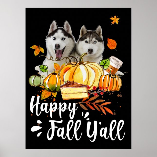Póster Husky |Feliz otoño a Siberian Husky Acción de Grac (Frente)