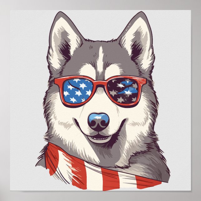 Póster Husky, Husky Siberiano Patriótico (Frente)