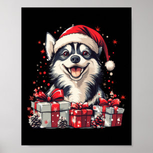 Póster Husky Santa Hat Navidades graciosos Perro Husky Si