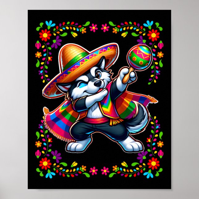 Póster Husky Siberiano Cinco De Mayo Perro gracioso (Frente)