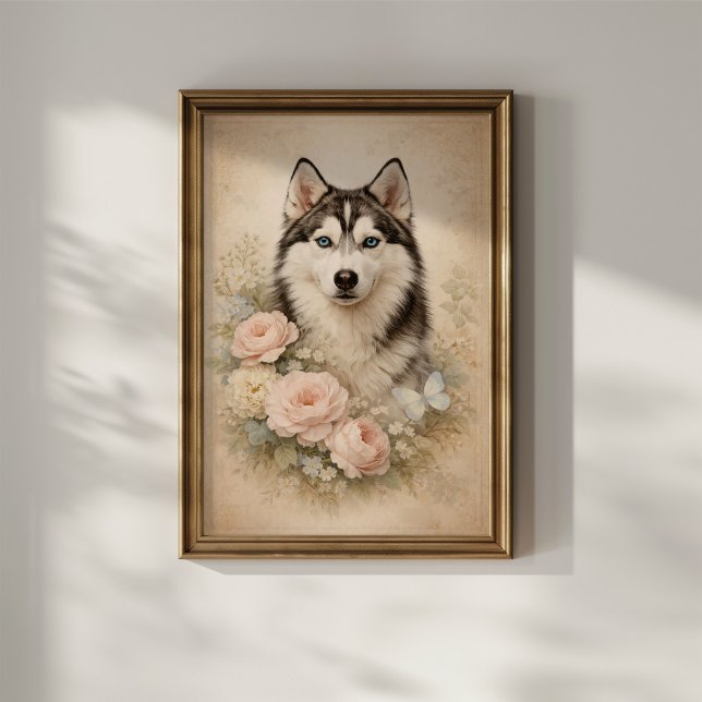 Póster Husky Siberiano con Rosas (Subido por el creador)