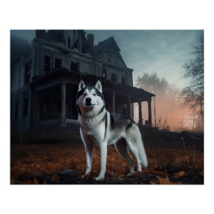 Póster Husky Siberiano de Halloween Espantoso