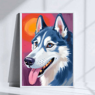 Póster Husky siberiano   Pintura en Acuarela Retrato de P