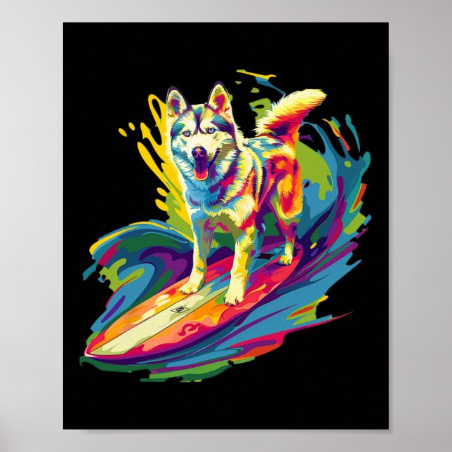 Póster Husky surfista  (Frente)