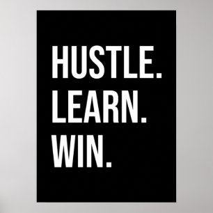 Póster Hustle, Learn, Win - Motivación del éxito