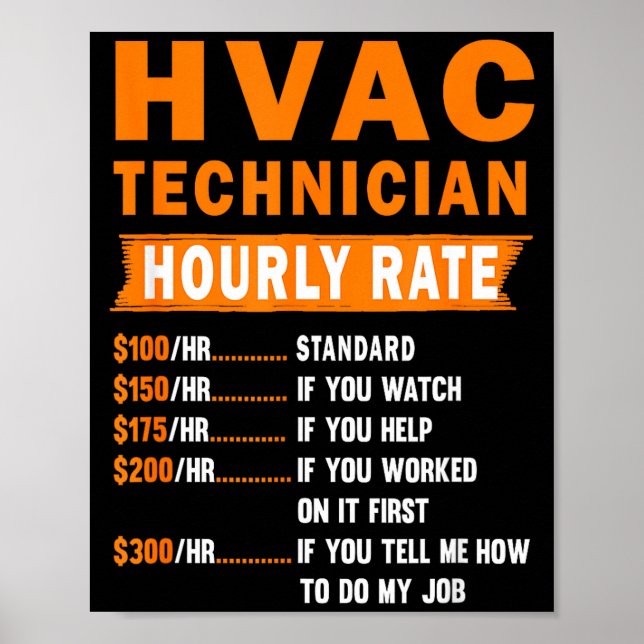 Póster Hvac Technician Hourly Rate Funny Hvac Mechanic Sa (Frente)