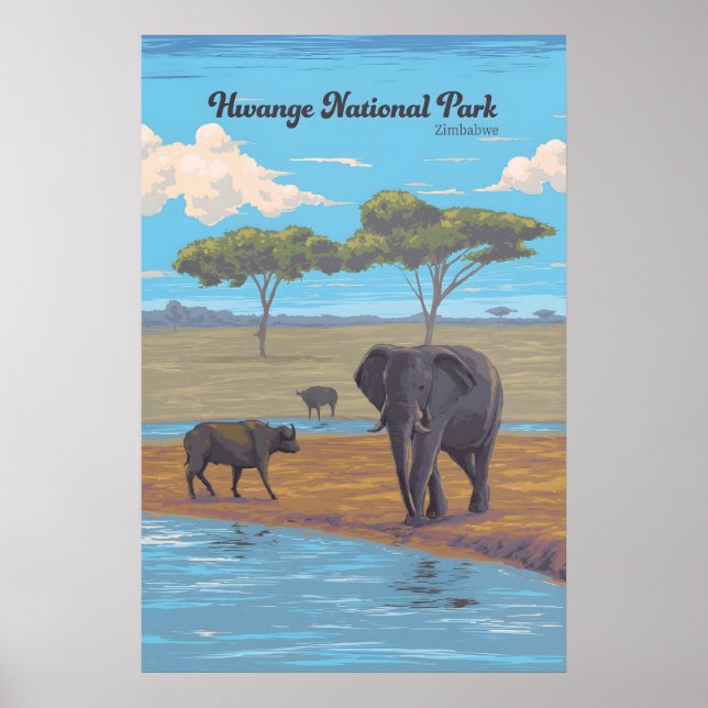 Póster Hwange National Park Zimbabwe Africa Travel Poster (Frente)