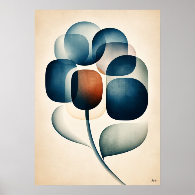 Póster Hydrangea Ajisai Japandi Floral Geometría (Frente)