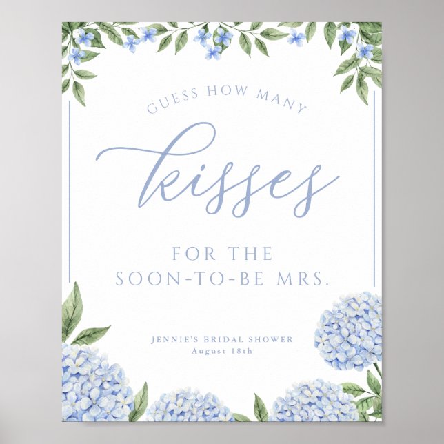 Póster Hydrangea azul adivina cuántos besos ducharán (Frente)