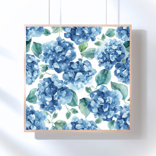 Póster Hydrangea Blues Patrón de flores de acuarela