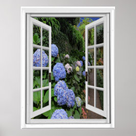 Póster Hydrangea Garden Vista Fake Window