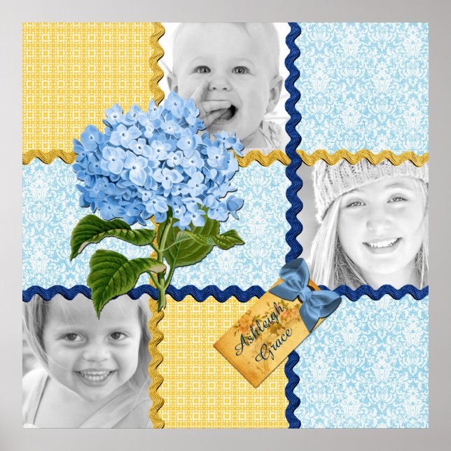 Póster Hydrangea Personalizado Foto Quilt Frame Azul Amar (Frente)