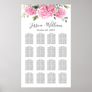 Póster Hydrangea Rosa Floral 16 Mesas de asiento