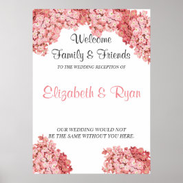 Póster Hydrangea rosa, Poster de bienvenida de boda perso