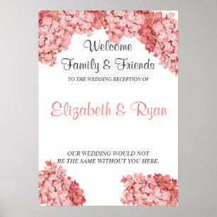 Póster Hydrangea rosa, Poster de bienvenida de boda perso