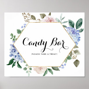 Póster Hydrangeas azules y rosas rosas rosas doradas bar