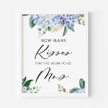 Póster Hydrangeas ¿Cuántos besos para que pronto sea la S<br><div class="desc">¿Cuántos besos para que pronto sea la Sra? Divertido y fácil juego para tus duchas de novias,  brunches y almuerzos. Cuenta con ilustraciones acuarelas de hortensias azules,  rosas blancas y hojas de eucalipto. Hay disponible una tarjeta que coincida.</div>