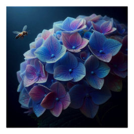 Póster Hydrangeas Floral Púrpura y Azul