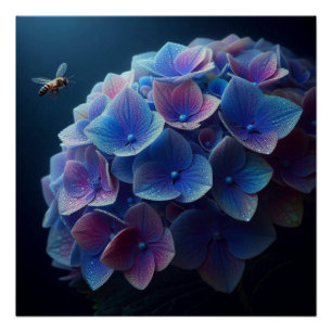 Póster Hydrangeas Floral Púrpura y Azul