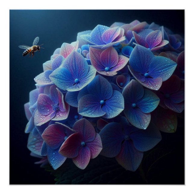 Póster Hydrangeas Floral Púrpura y Azul (Anverso)