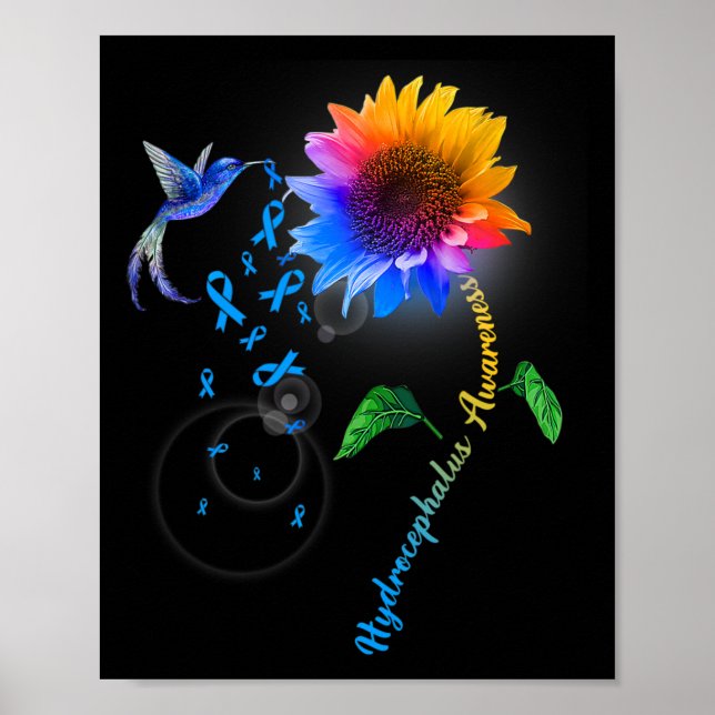 Póster Hydrocephalus Conciencia Blue Sunflower Hummingbir (Frente)
