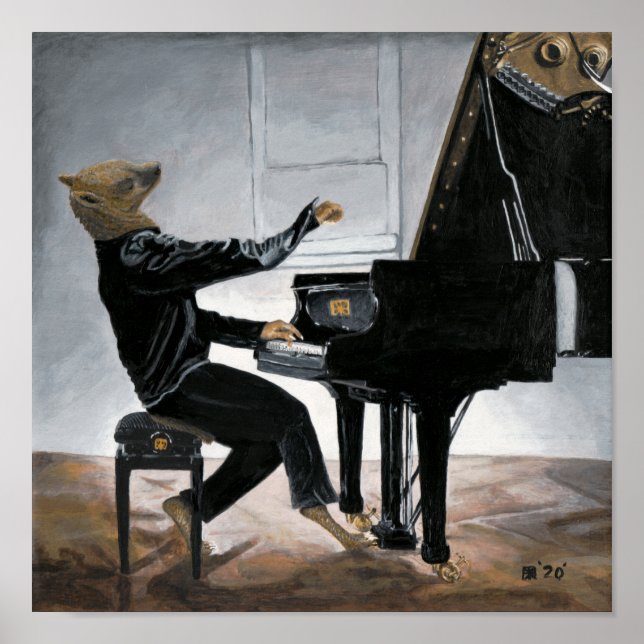 Póster Hyena Piano Music Player Fantasy Wall Art Imprimir (Frente)