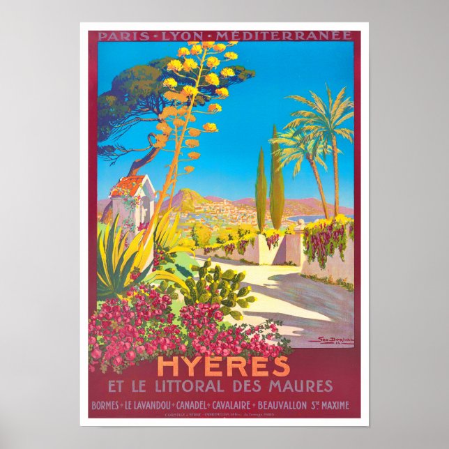 Póster Hyeres Francia Viaje vintage (Frente)
