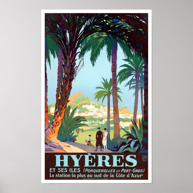 Póster Hyeres Francia Viaje vintage (Frente)
