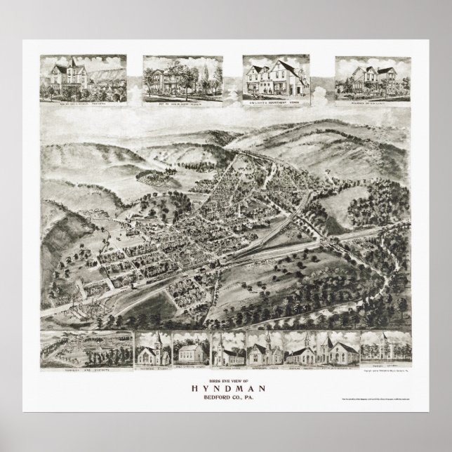 Póster Hyndman, PA Panoramic Map - 1906 (Frente)