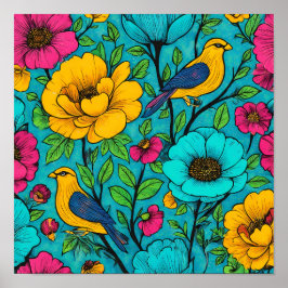 Póster Hyper-Saturated Neon Pop Art Fabric Pattern