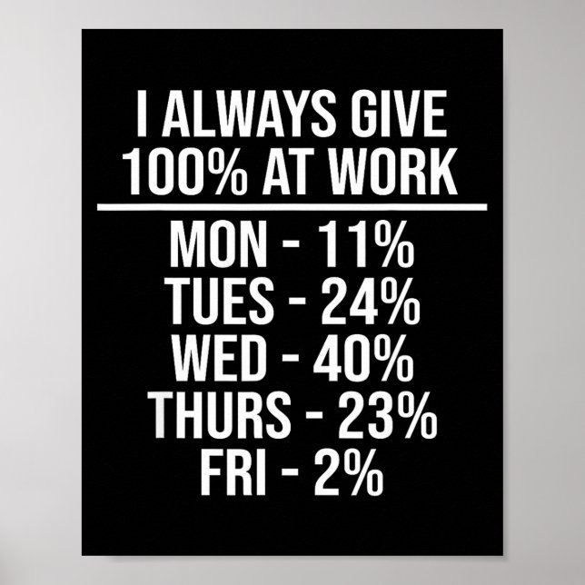 Póster I Always Give 100% At Work Funny Work Quotes Humor (Frente)