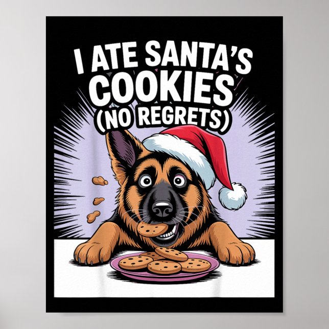 Póster I Ate Santas Cookies Puppy Funny Christmas German  (Frente)