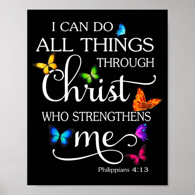 Póster I Can Do All Things Through Christ Butterfly Art - (Frente)