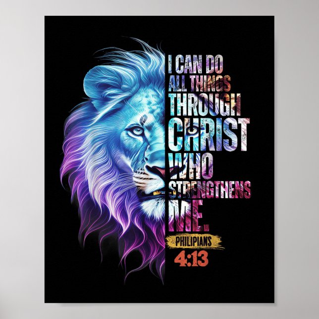 Póster I Can Do All Things Through Christ Lion Faith Chri (Frente)